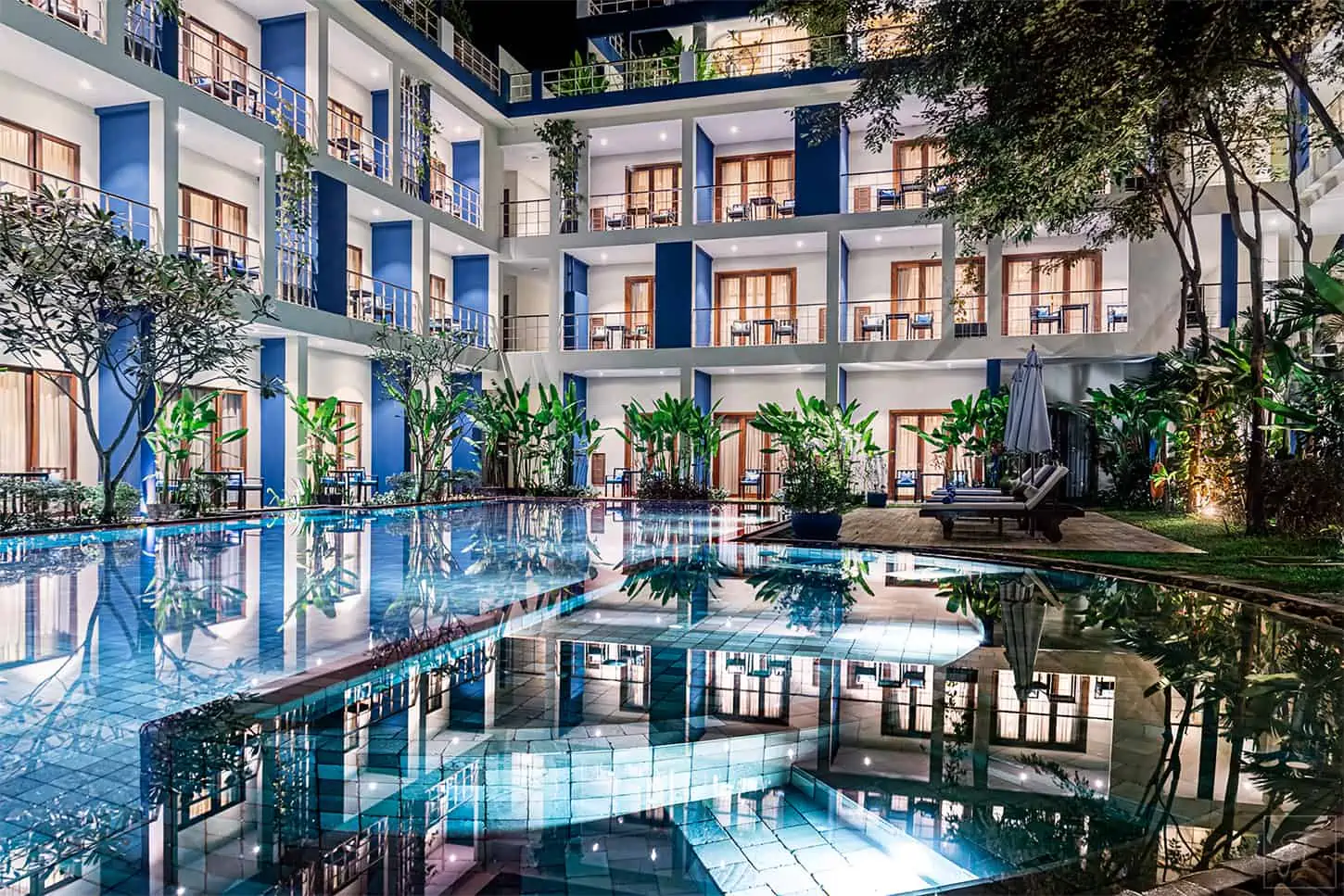 hotel swimming pool at night